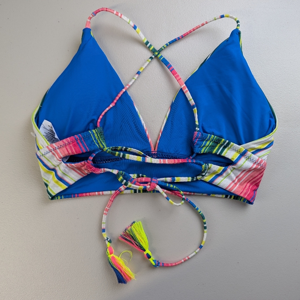 Becca Colorful Strappy Bikini Set Large Striped Rainbow Tropical Pink Blue Beach - Picture 6 of 7